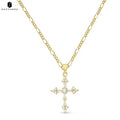 Sapphero 14K Real Gold Silver Plated Cross Pendant Figaro NK Chain Necklace