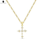 Sapphero 14K Real Gold Silver Plated Cross Pendant Figaro NK Chain Necklace
