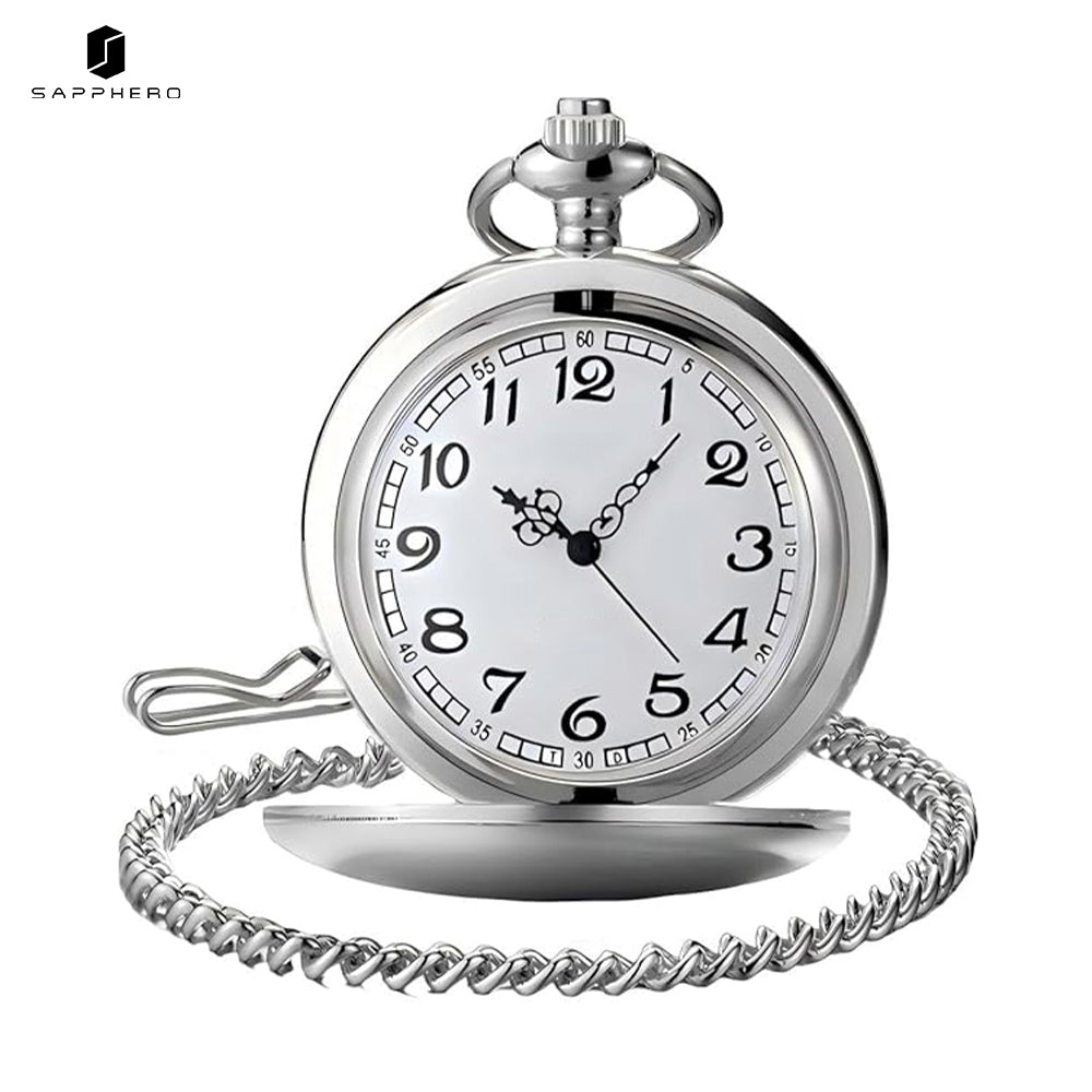 Sapphero silver Smooth Quartz Pocket Watch