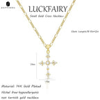 Sapphero 14K Real Gold Silver Plated Cross Pendant Figaro NK Chain Necklace