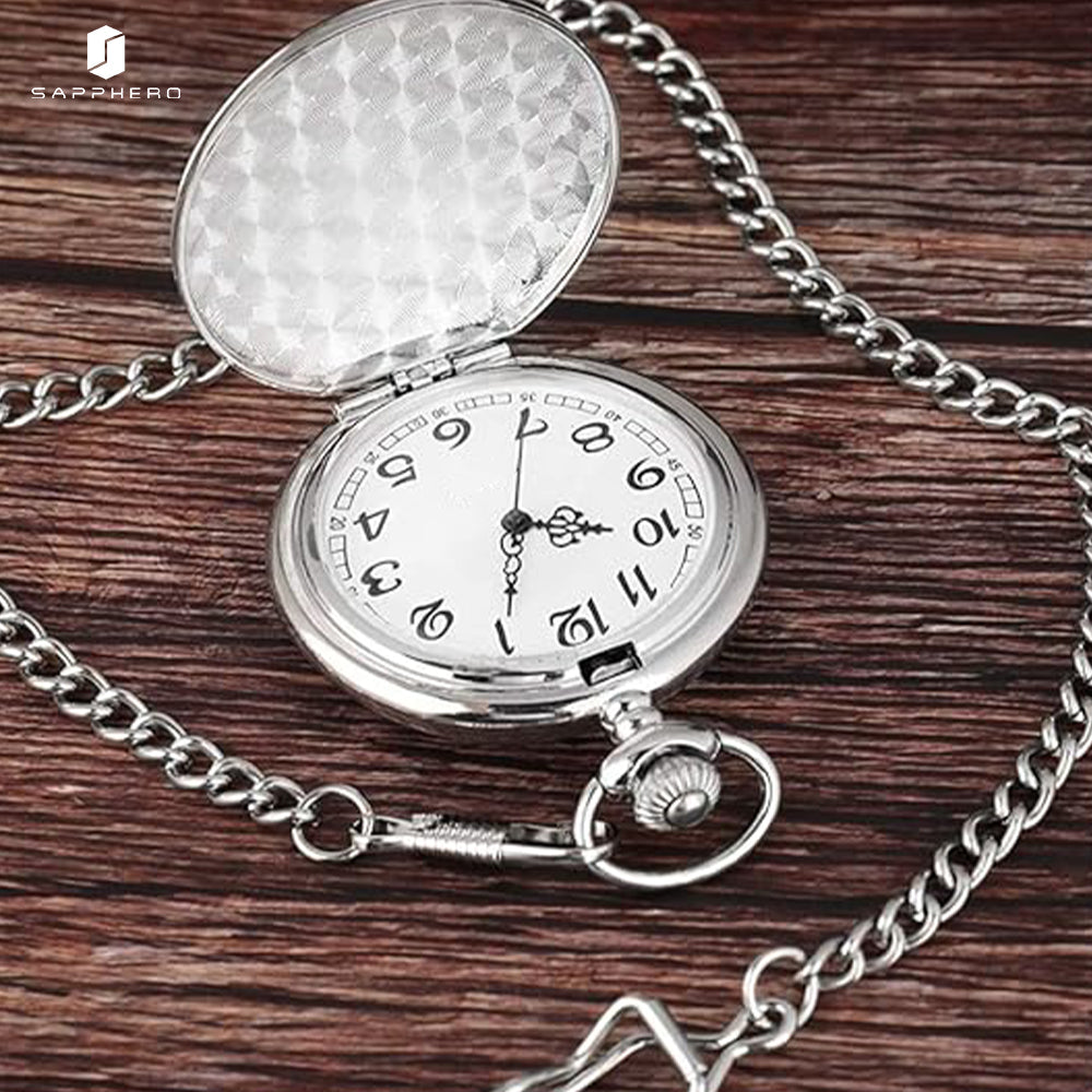 Sapphero silver Smooth Quartz Pocket Watch