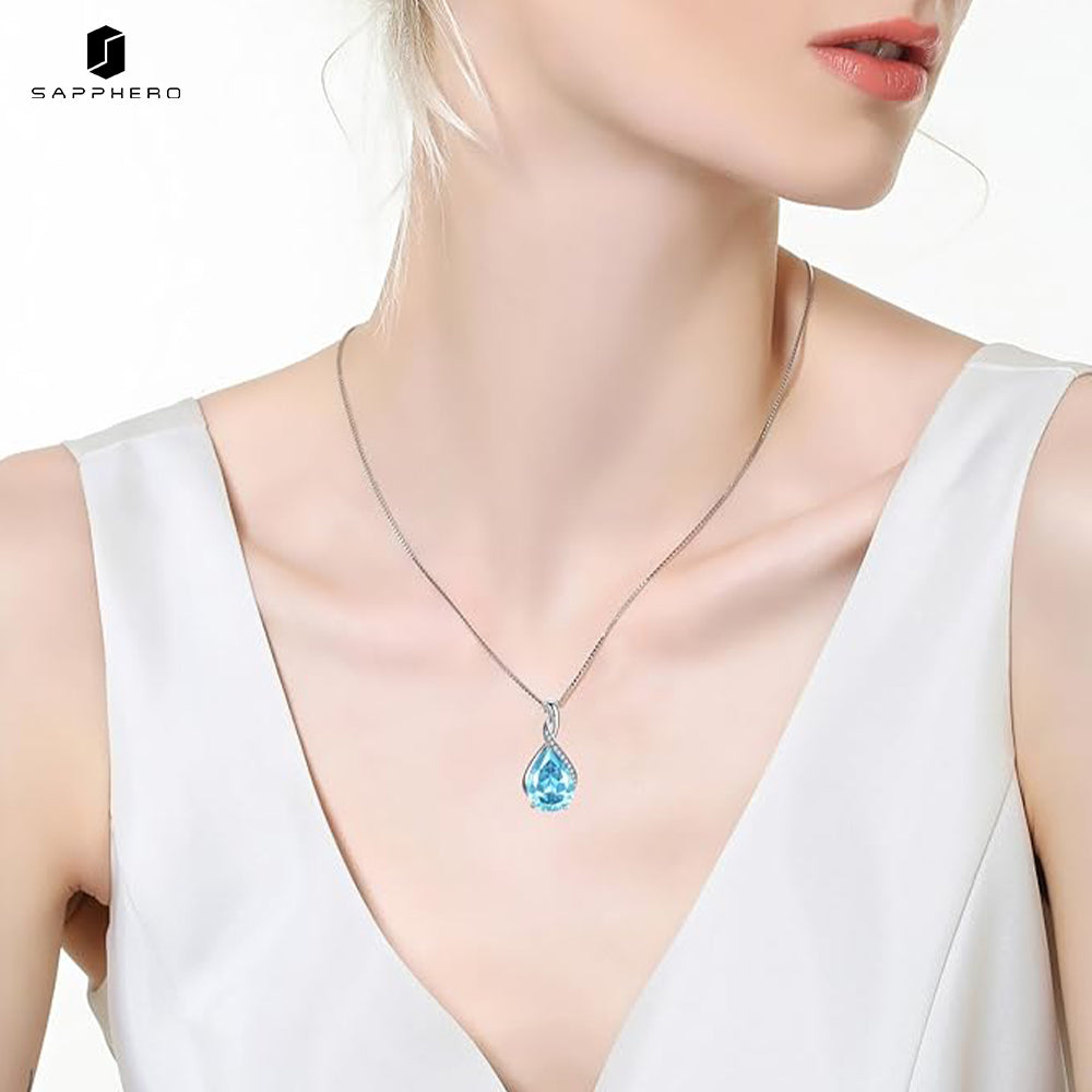 Sapphero New Luxury Pear Shaped Cubic Zirconia Pendant Necklac