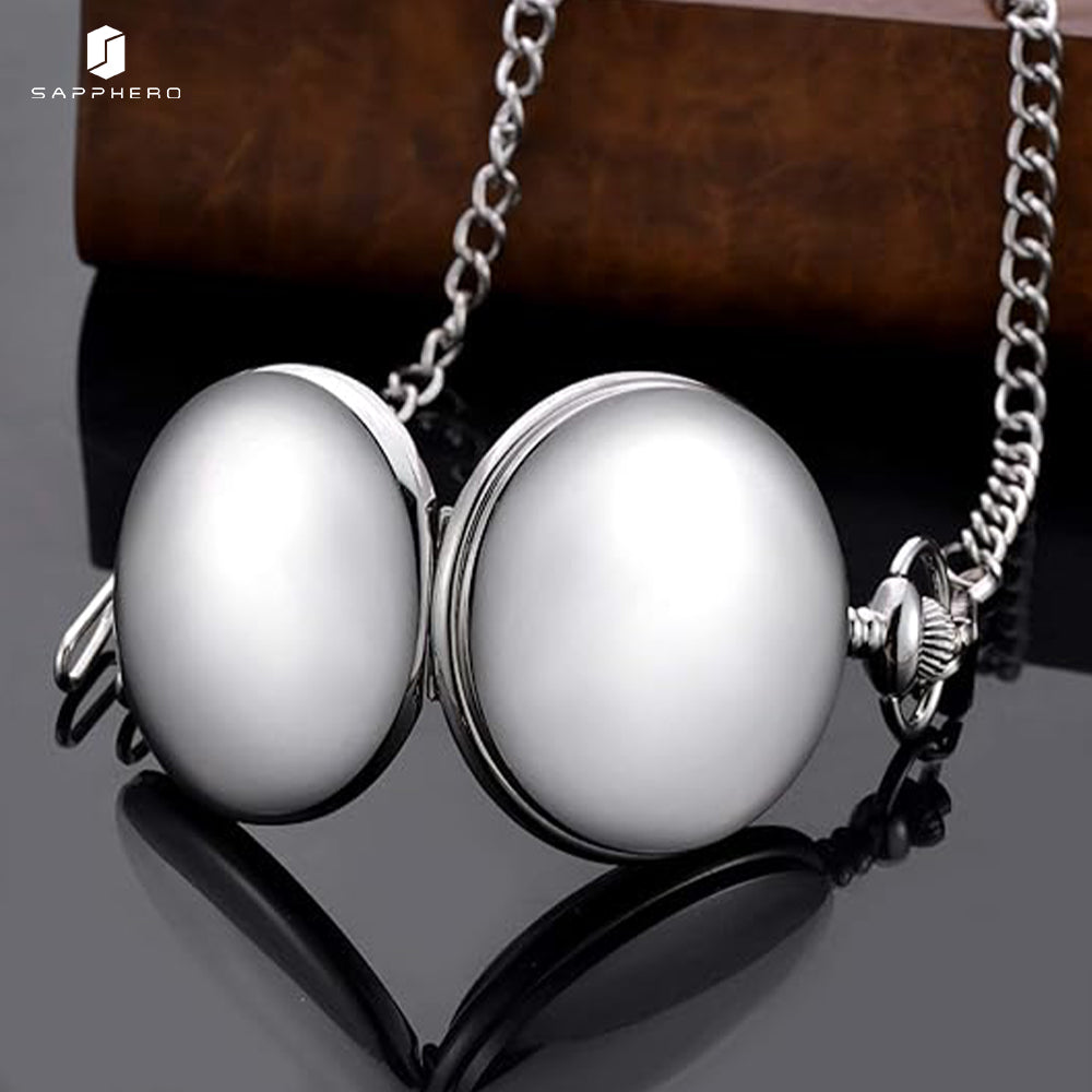 Sapphero silver Smooth Quartz Pocket Watch