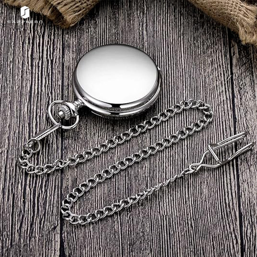 Sapphero silver Smooth Quartz Pocket Watch